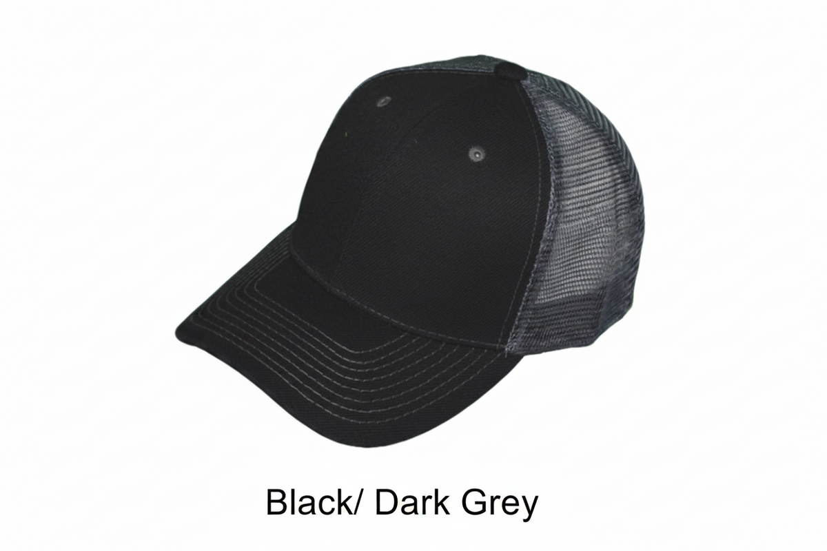 Black Dark Grey 6 Panel trucker hat