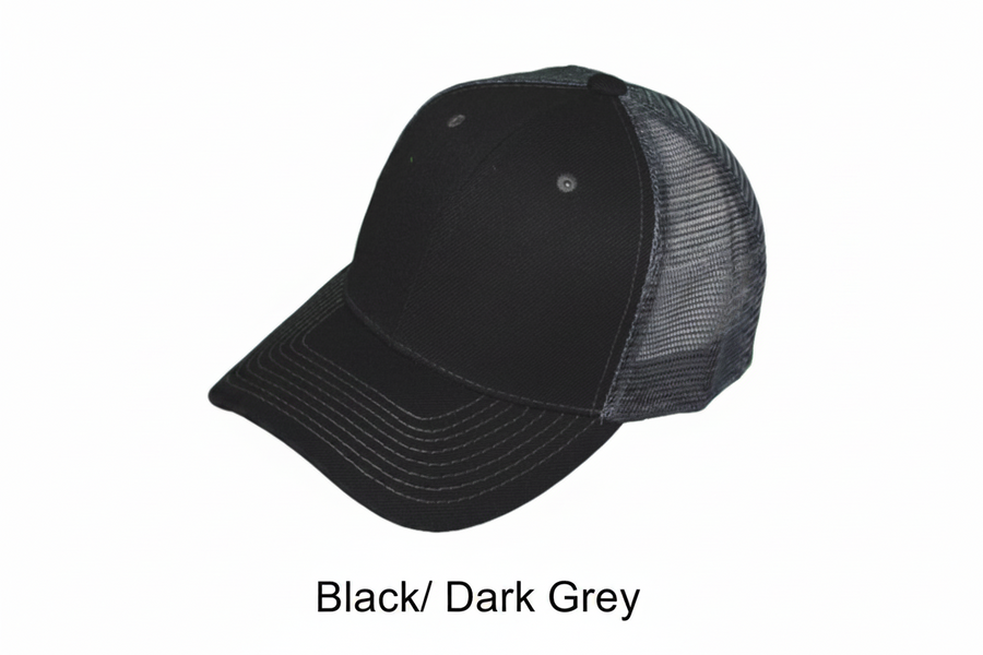 Black Dark Grey 6 Panel trucker hat